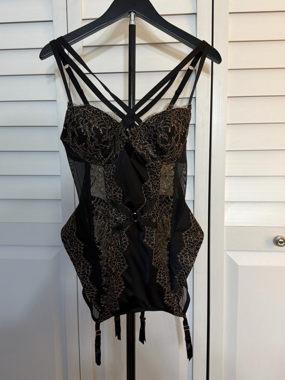 Victoria's Secret Black Lace Embroidered Bustier with Strappy Detail